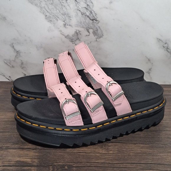 Dr. Martens Shoes - DR Martens Platform Blair Slide Sandals Pink Leather Triple Strap RARE Women's 7